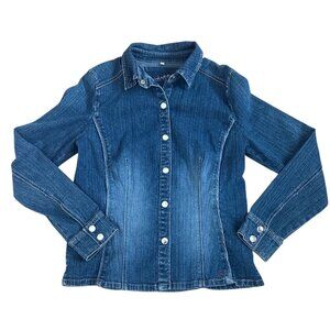 Point Zero Nicole Benisti Denim Shirt Womens Button Up Small Long Sleeve